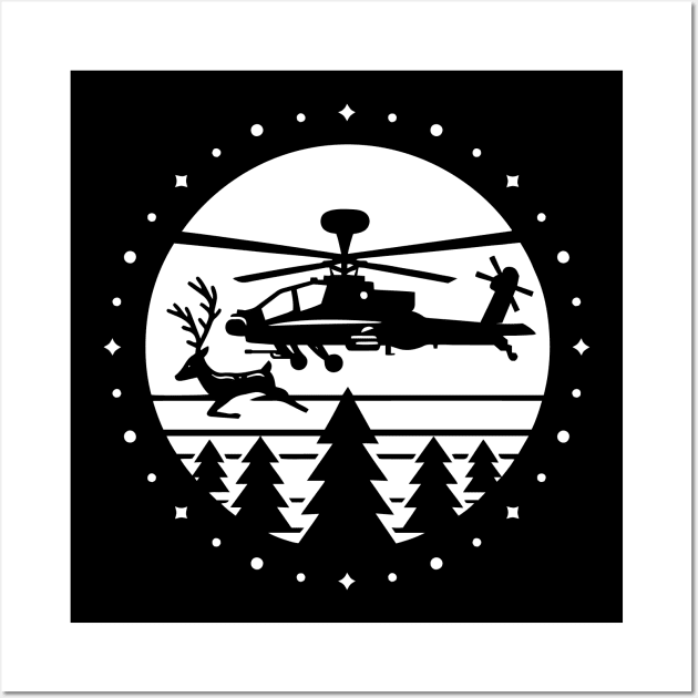 AH-64 Flying with Reindeer Wall Art by Aviation Designs